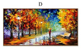 Hand Painted Lover Rain Street Tree Lamp Landscape Canvas Wall Art paintings