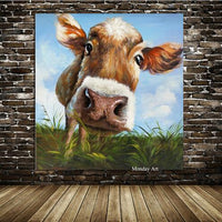 Mintura Art Hand Painted Cow Pig Canvas Oil Paintings Colorful Dog Modern Abstract Animal Wall Art Kid's Room Decor d