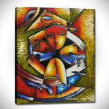 Elegant Lady Saxophone Gentlemen Picasso Style Art Hand Painted Figure Canvas Painting Decor Decor