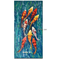 High quality Hand Painted Landscape Nine Koi Fish painting Wall Canvas goldfish for home decoration