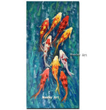 Hand Painted Traditional Chinese Landscape Nine Koi Fish painting on Canvas Wall Art Decor