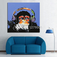 Hand Painted Modern Abstract Cartoon Animal On Canvas Pig Wearing Glasses Wall Art