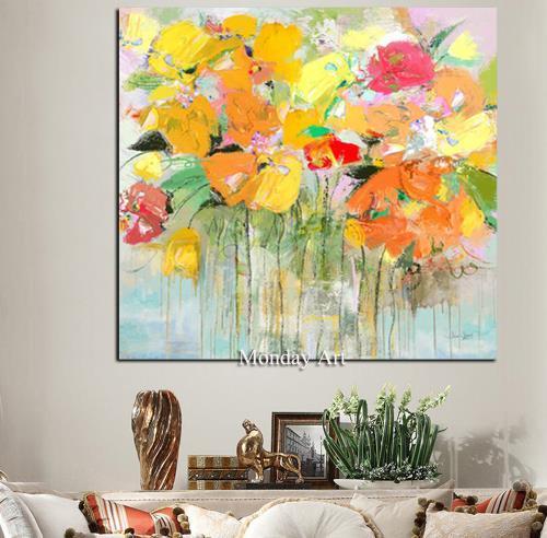 Hand Painted Texture Knife Flower Tree Abstract Modern Canvas Home For Room