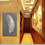 Hand Painted canvas oil paintings wedding decoration Wall art Golden silver feather home Decoration