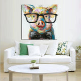 Hand Painted Modern Abstract Cartoon Animal On Canvas Pig Wearing Glasses Wall Art