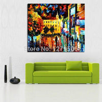 Hand Painted On Canvas knife thick oil painting street view Modern Hand Painted picture for Room home Decor no Framed