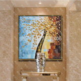 Hand Painted Golden White Money Tree painting Modern Abstract flower on canvas wall art picture home decoration