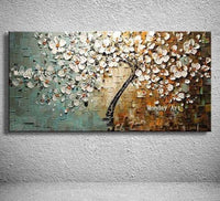 Hand Painted Modern Canvas flower Hand Painted Palette knife Tree 3D Flowers Painting Home living room Decor Wall Art