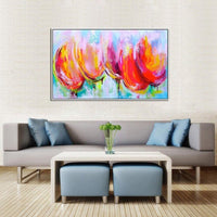 Hand Painted Abstract 3D Red flower Canvas Painting Wall Art Flower Oil Paintings artwork bedroom