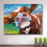 Hand Painted Graffiti Art Curious Cow Wall Art Canvas Painting Wall Art