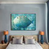 Hand Painted Small House on The Big Fish oil Painting on Canvas artwork bedroom kid's room wall decoration