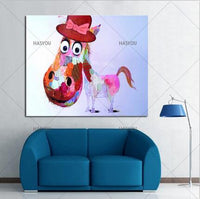 Mintura Art Hand Painted Cow Pig Canvas Oil Paintings Colorful Dog Modern Abstract Animal Wall Art Kid's Room Decor d