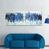 Hand Painted Quardro Canvas Painting, Modern Abstract Blue Yellow