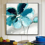 High qualitly Hand Painted Light Blue Color Flower On Canvas Abstract Flower bedroom