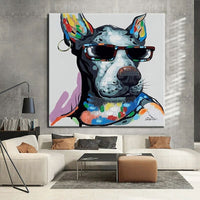 Hand Painted Oil Painting Modern Animal Wear Glasses Dog Abstract Canvass Home Children's Room