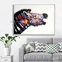 Top Artist Hand Painted High Quality Funny Animal on Canvas Hand Painted Colorful Zebra