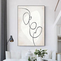 Hand Painted Black White Oil Painting Canvas Abstract Line Painting As