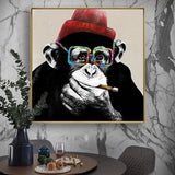 Hand Painted Oil Painting Abstract Gorilla with glasses and smoking On Canvas Wall Art Wall Adornment