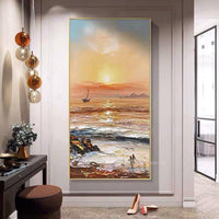 Hand Painted Canvas Mural Blue Ocean Wave Home Wall Decoration Abstract Painting Art Decoratio