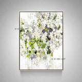 Hand Painted White Green Purple Flower Abstract Oil Paintings On Canvas Hand Painted Thick Textured Wall Art