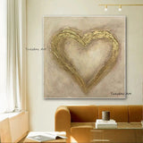 Hand Painted Heart Oil Painting Modern Hand Painted Gold Abstract Painting Bedroom Wall Decoration Art