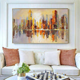 Abstract Art Hand Painted Gold City Building Landscape Canvas Oil Painting Modern Decor Wall Picture For Living Room