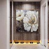 White Flower Gray Background Hand Painted Wall Art Modern Abstract On Canvas Wall Painting