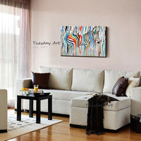 Hand Painted Oil Painting Fashion Modern Abstract Animals Zebra Poster On Canvas Wall Art