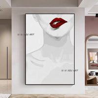 Trendy Minimalist Style Black And White Sexy Lips Canvas Abstract Painting Modern Home Wall Art Decoration