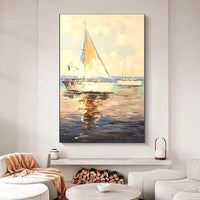 Hand Painted Oil Painting Sailing Boat Seascape Impression Landscape Abstract Acrylics