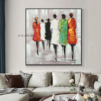 Hand Painted Painted Painting Abstract Women Walking In The Street On Canvas Classical Wall