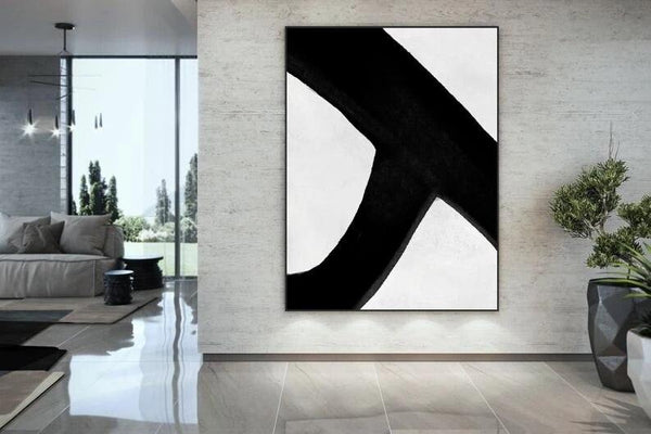 Hand Painted Acrylic Oil Painting Abstract Art Wall Art On Canvas Simple Black And White Vertical Painting