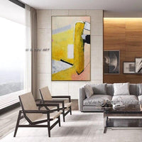 Hand Painted Abstract Canvas Minimalist Yellow Expressionism Modern Office