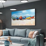 Hand Painted Boat Beach Canvas Painting Landscape Oil Painting Salon Decoration Modern Wall Art As