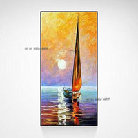 Hand Painted Abstract Wall Sailboat Seascape Minimalist Modern On Canvas Decorative For Living