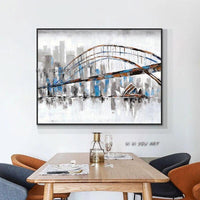 Hand Painted Painted Abstract Bridge On The River On Canvas Wall Art Without Frame