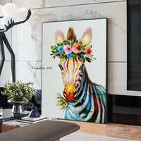 Hand Painted Oil Painting Animal Zebra Flower Abstract on Canvas Hand Painted Floral Painting