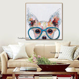 Hand Painted Animal Abstract Oil Painting Cute Glasses Puppy Home Office Painting