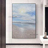 Modern Wall Canvas Simple Hand Painted Abstract Seascape In Light Blue For Restaurant