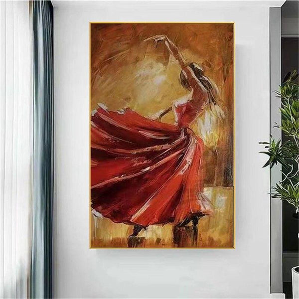 Hand Painted Girl Dancing Flamenco Figure Canvas Oil Painting Art Sexy Woman Painting Artwork Pieces