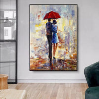 Hand Painted Oil Paintings Character Walking In The Rain Thick Canvas Painting Abstract Art Mural Bedroom Decor