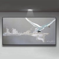 Animal Oil Painting On Canvas Egret Modern Landscape Abstract Canvas Decor