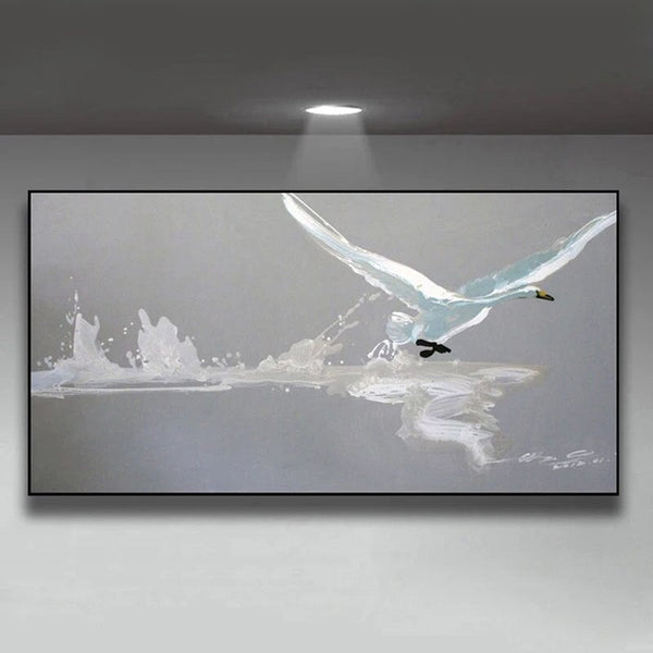 Animal Oil Painting On Canvas Egret Modern Landscape Abstract Canvas Decor