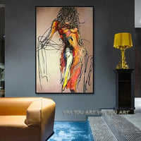 Hand Painted Abstract colorful Girl on Canvas Scandinavian Picturse