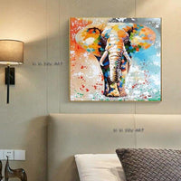 Hand Painted Abstract Wall Art Elephant Minimalist Decorative Modern On Canvas