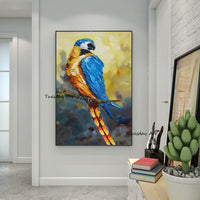 Hand Painted Thick Knife Oil Painting Parrot Animal Abstract on Canvas Modern Decor