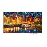 Hand Painted Modern Abstract Knife Painting Town Night Scene Canvas Painting