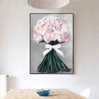 Texture Pink Bouquet Flowers Wall Art Hand Painted Modern Abstract Oil Painting On Canvas