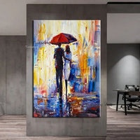 Hand Painted Oil Paintings Character Walking In The Rain Thick Canvas Painting Abstract Art Mural Bedroom Decor