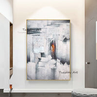 Hand Painted Abstract Hand Painted Grey White Oil Painting Modern Painting